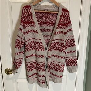 Women's Red and Gray Patterned cardigan sweater, Nordic